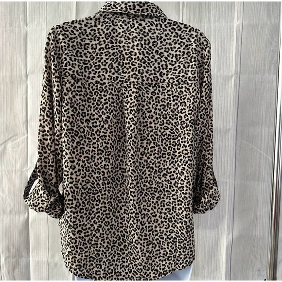 Michael Kors Womens Long Sleeve Blouse Front Pockets Zipper neck front Animal Pr - Picture 3 of 7